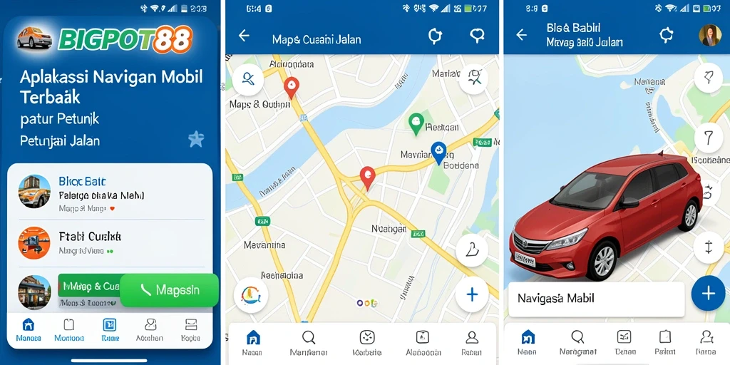 Tampilan antarmuka aplikasi BIGPOT88 untuk navigasi mobil yang intuitif.