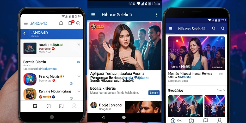 Antarmuka user-friendly aplikasi JANDA4D dengan berita selebriti terkini.