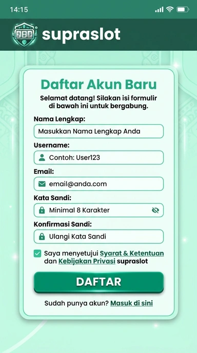 Tampilan halaman daftar supraslot