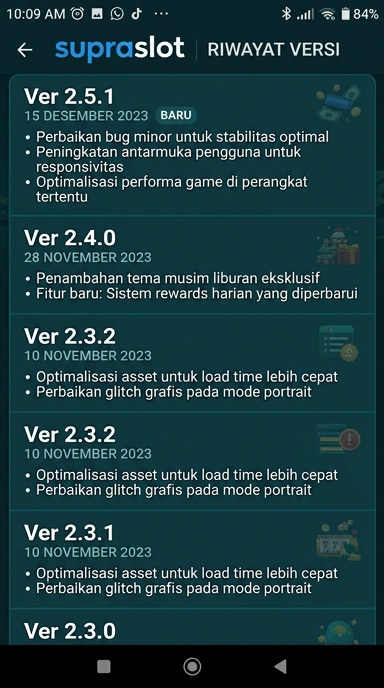 Tampilan riwayat versi supraslot